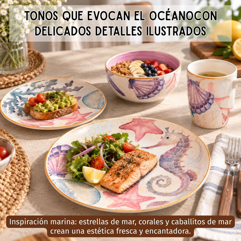 VAJILLA 16 PIEZAS CORONA MAREA OCEANO PARA TU MESA - 5