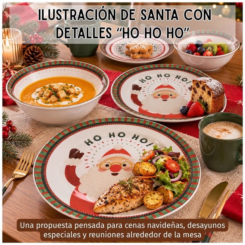 VAJILLA CORONA HO HO HO 16 PIEZAS PARA NAVIDAD - 4