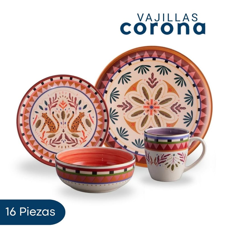 VAJILLA SELVÁTICA CORONA 16 PIEZAS PARA TU MESA - 1