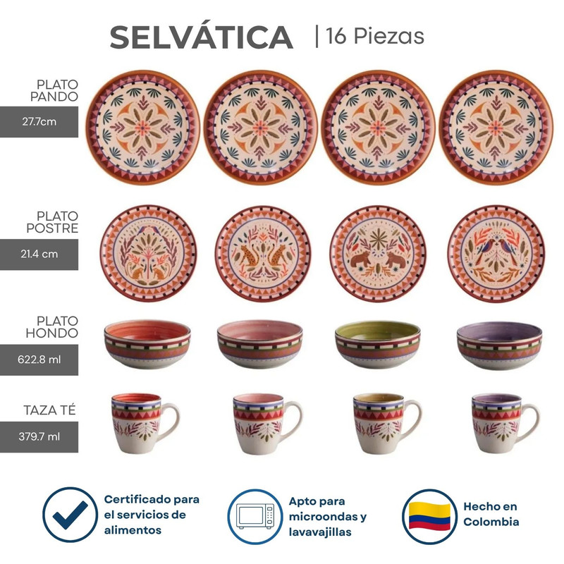 VAJILLA SELVÁTICA CORONA 16 PIEZAS PARA TU MESA - 2
