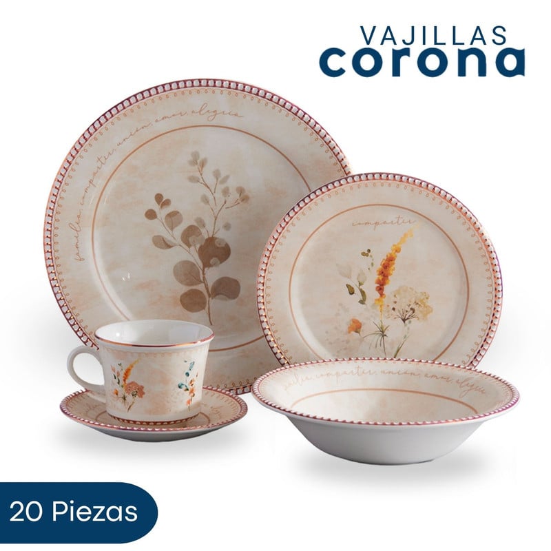VAJILLA CORONA AMORETTE 20 PIEZAS PARA 4 PERSONAS - 1