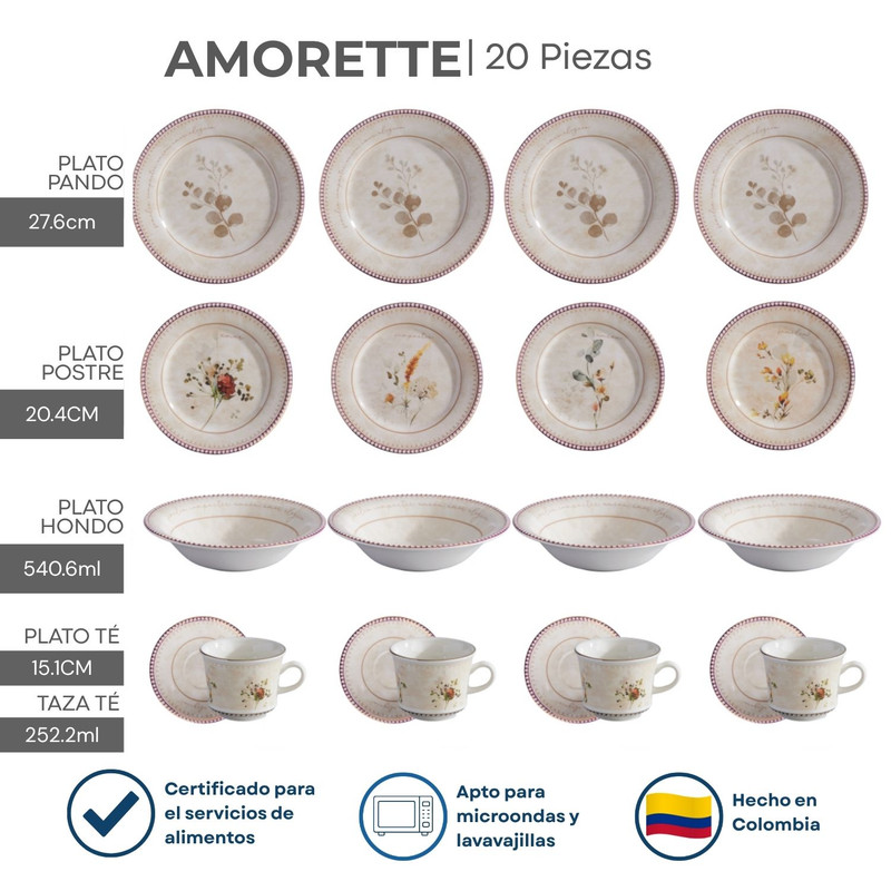 VAJILLA CORONA AMORETTE 20 PIEZAS PARA 4 PERSONAS - 2