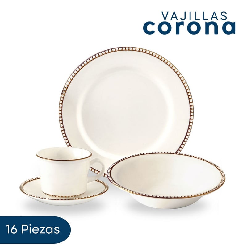 VAJILLA CORONA ARIANA 16 PIEZAS PARA 4 PERSONAS - 1