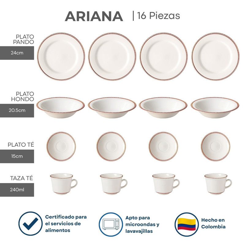 VAJILLA CORONA ARIANA 16 PIEZAS PARA 4 PERSONAS - 2