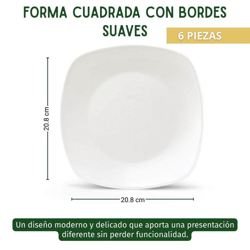 PLATO TENDIDO DE LOZA 20.8CM SET DE 6 UNIDADES - 2