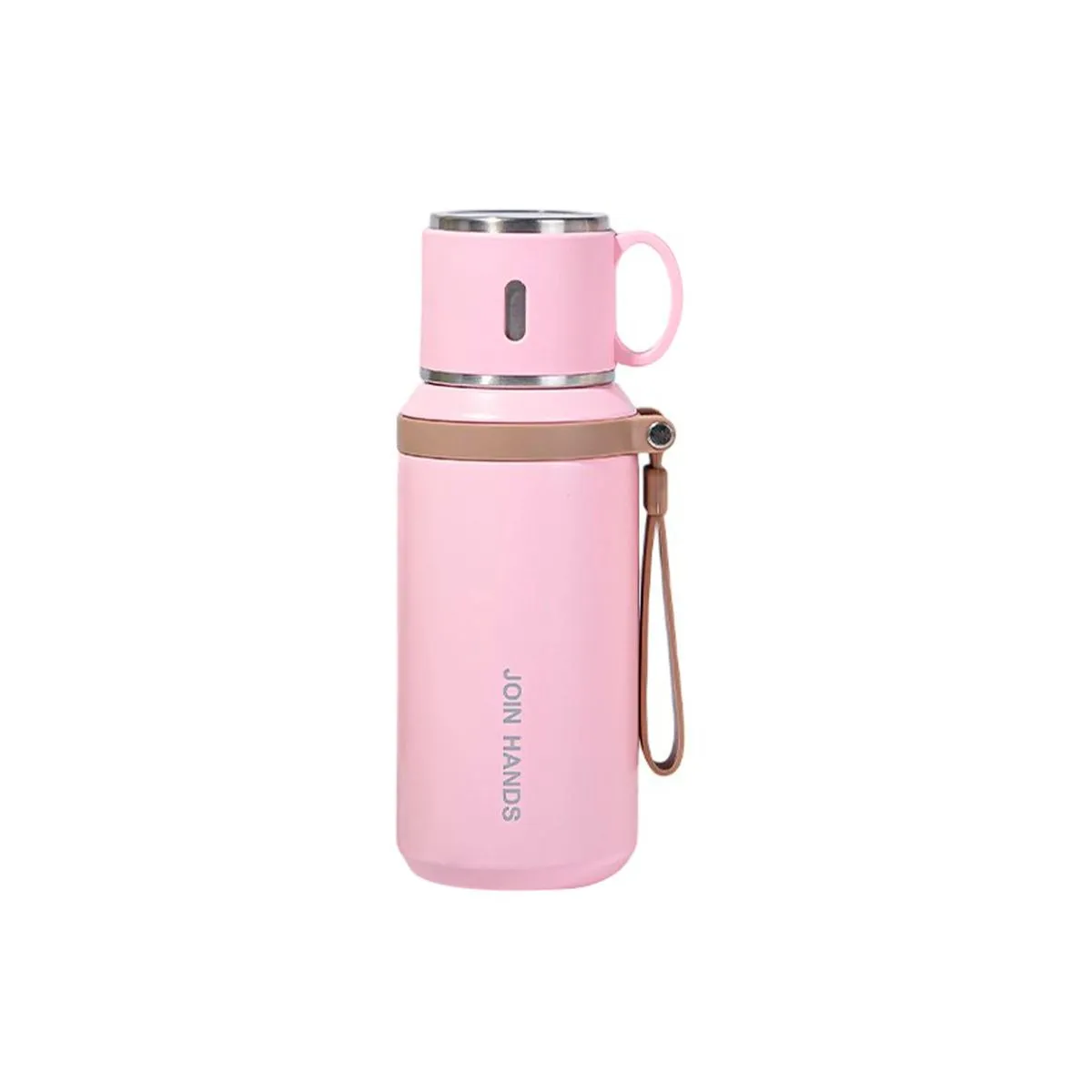 TERMO PORTÁTIL 600 ML ROSADO ACERO INOXIDABLE CON CINTA - 1