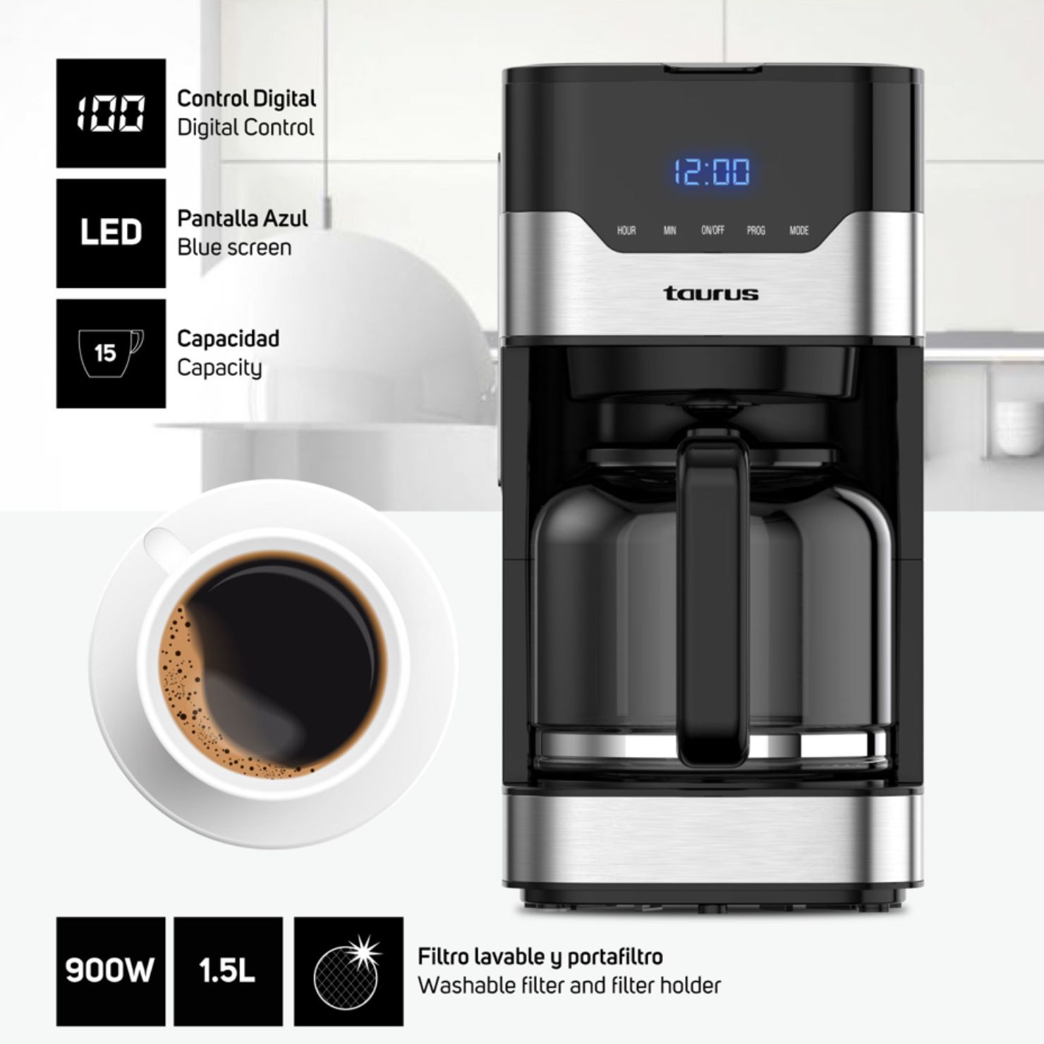 CAFETERA ALBA DIGITAL TAURUS 15 TAZAS 15 LITROS - 4