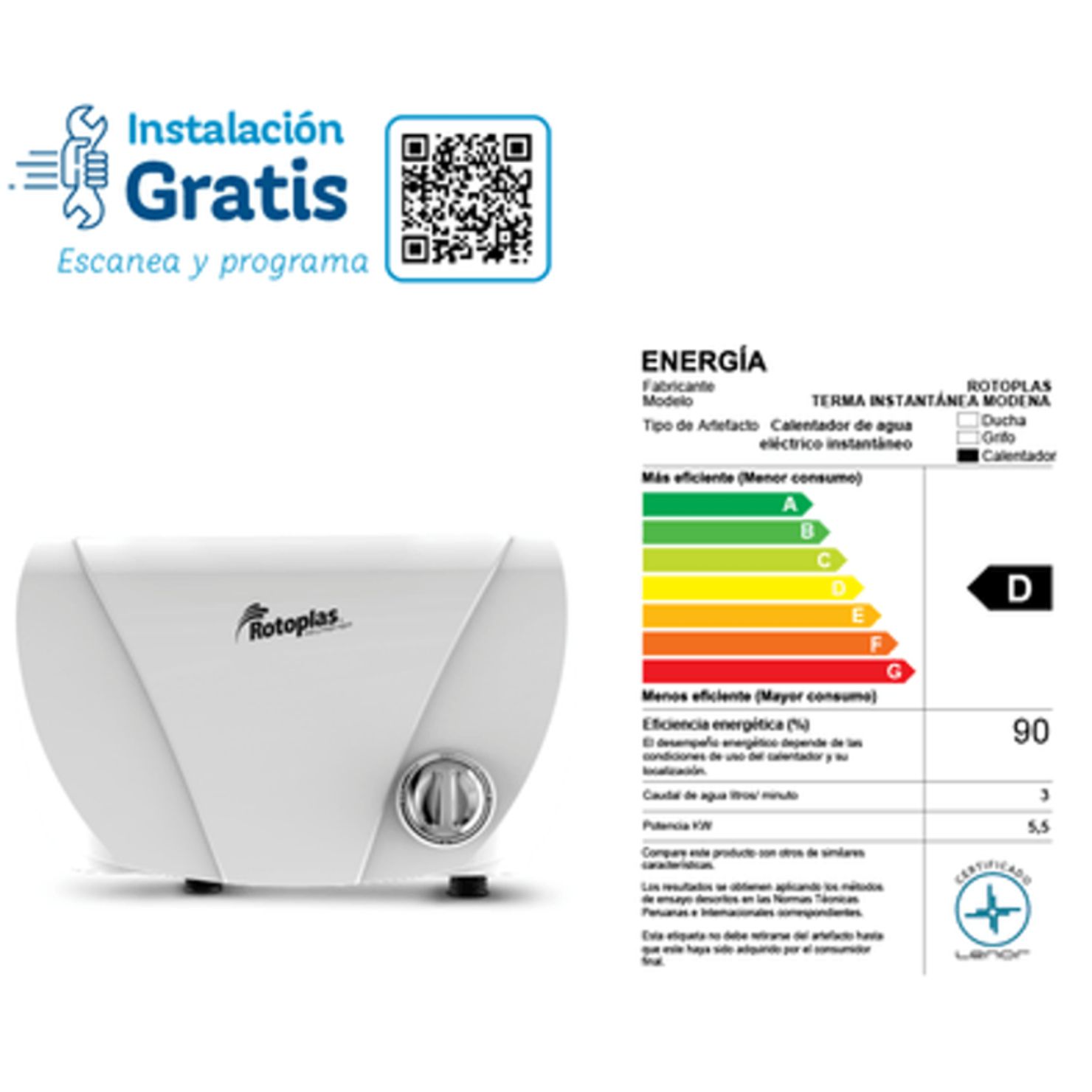 CALENTADOR DE AGUA ROTOPLAS MODENA INSTANTANEO - 3