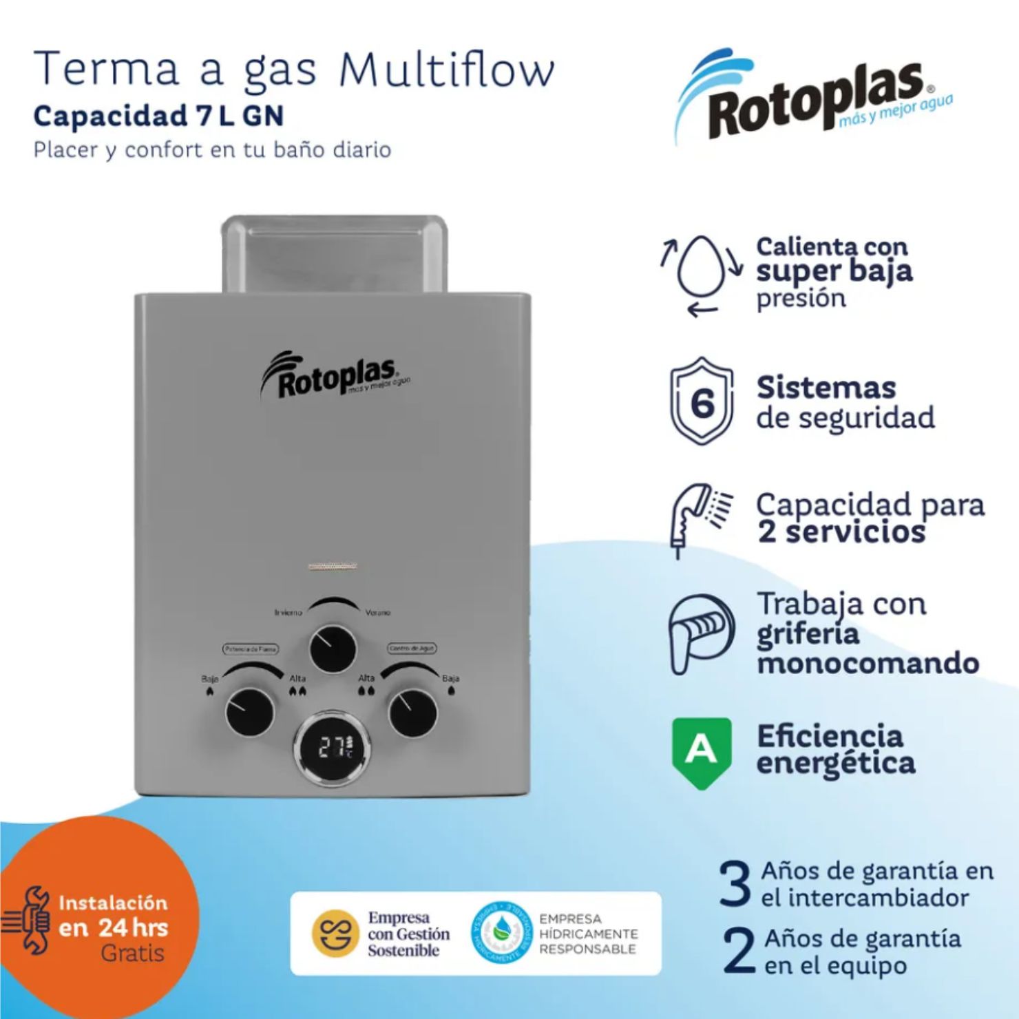 TERMA GAS ROTOPLAS MULTIFLOW 7 LITROS GN USO DOMESTICO - 4