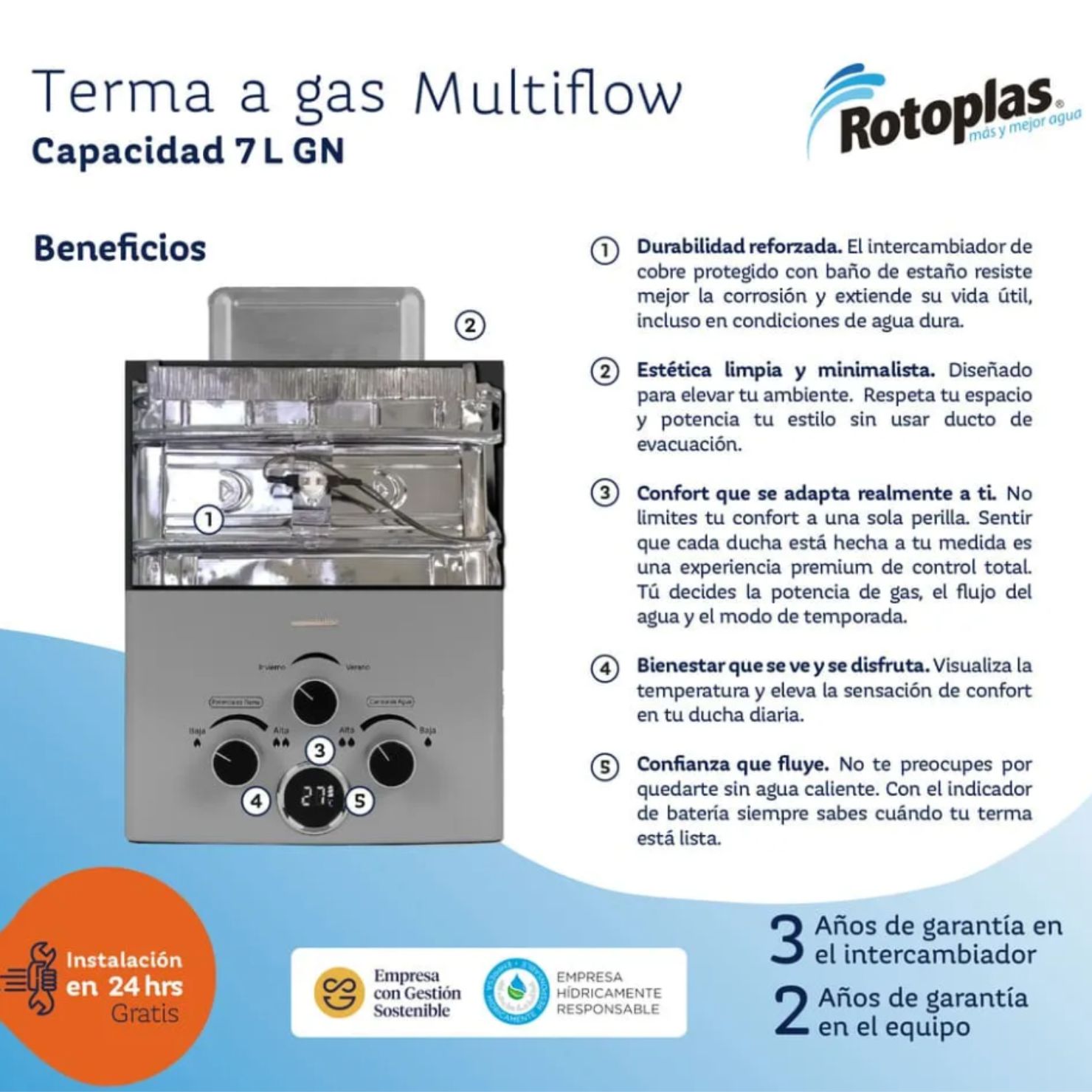 TERMA GAS ROTOPLAS MULTIFLOW 7 LITROS GN USO DOMESTICO - 5