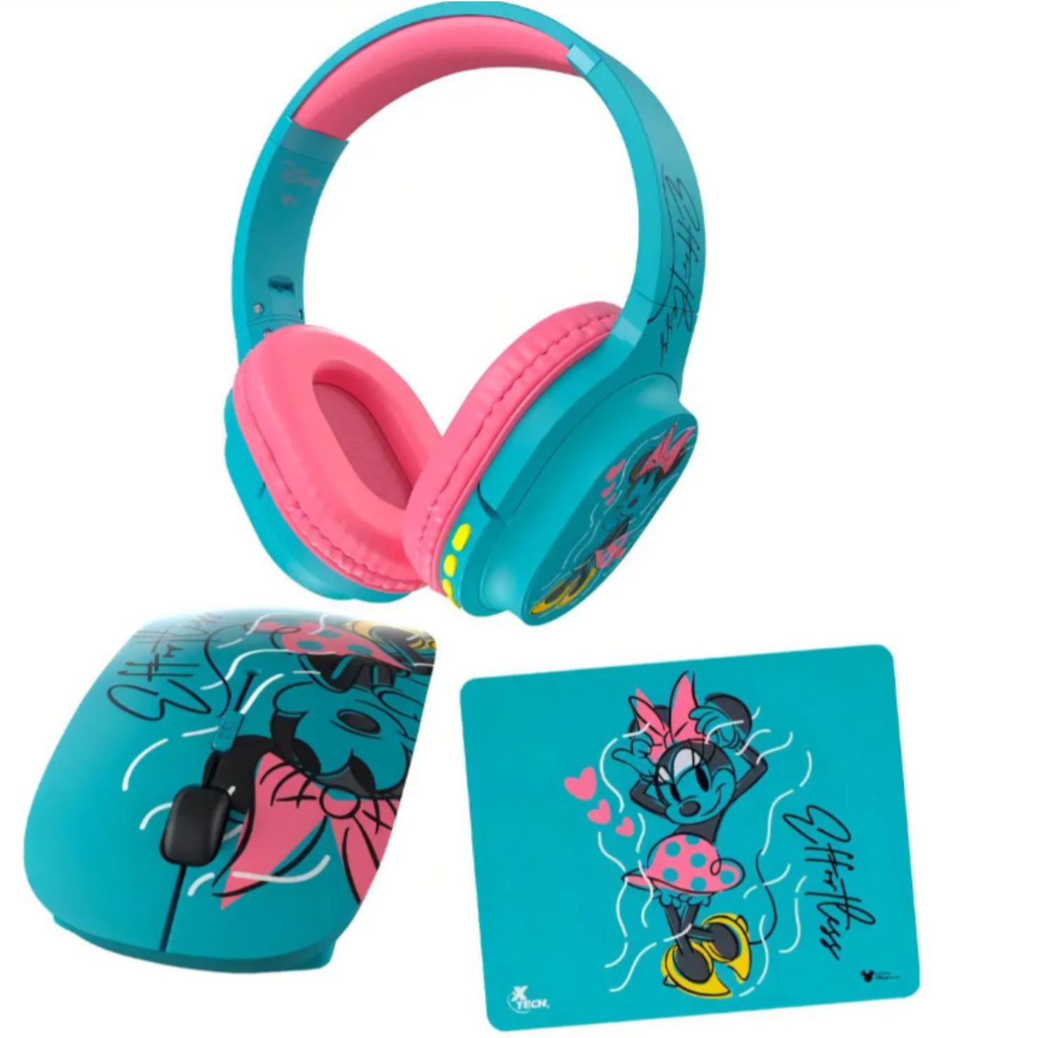 PACK XTECH MINNIE AUDIFONOS MOUSE Y MOUSE PAD COLOR CELESTE - 1