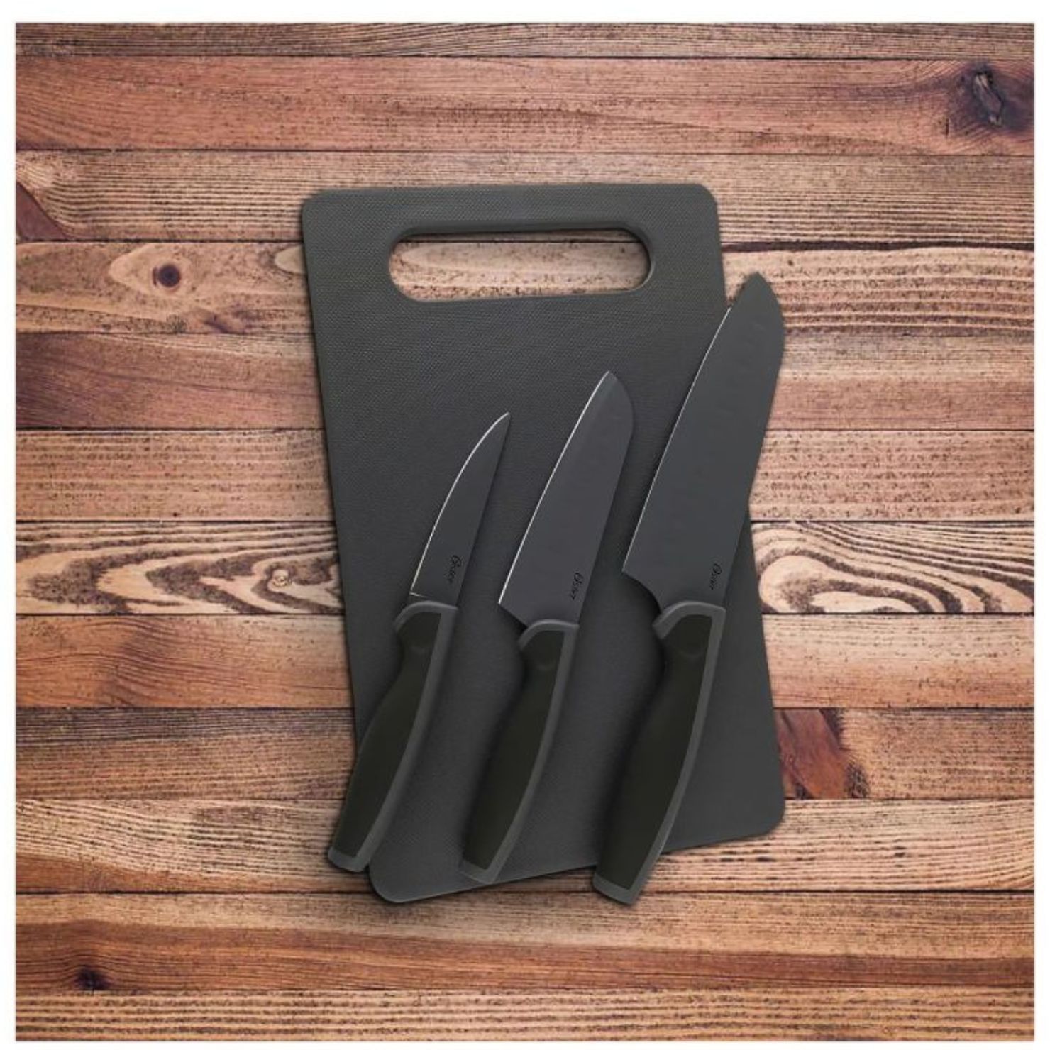 SET OSTER 3 PIEZAS CUCHILLOS COCINA MAS TABLA DE PICAR - 2