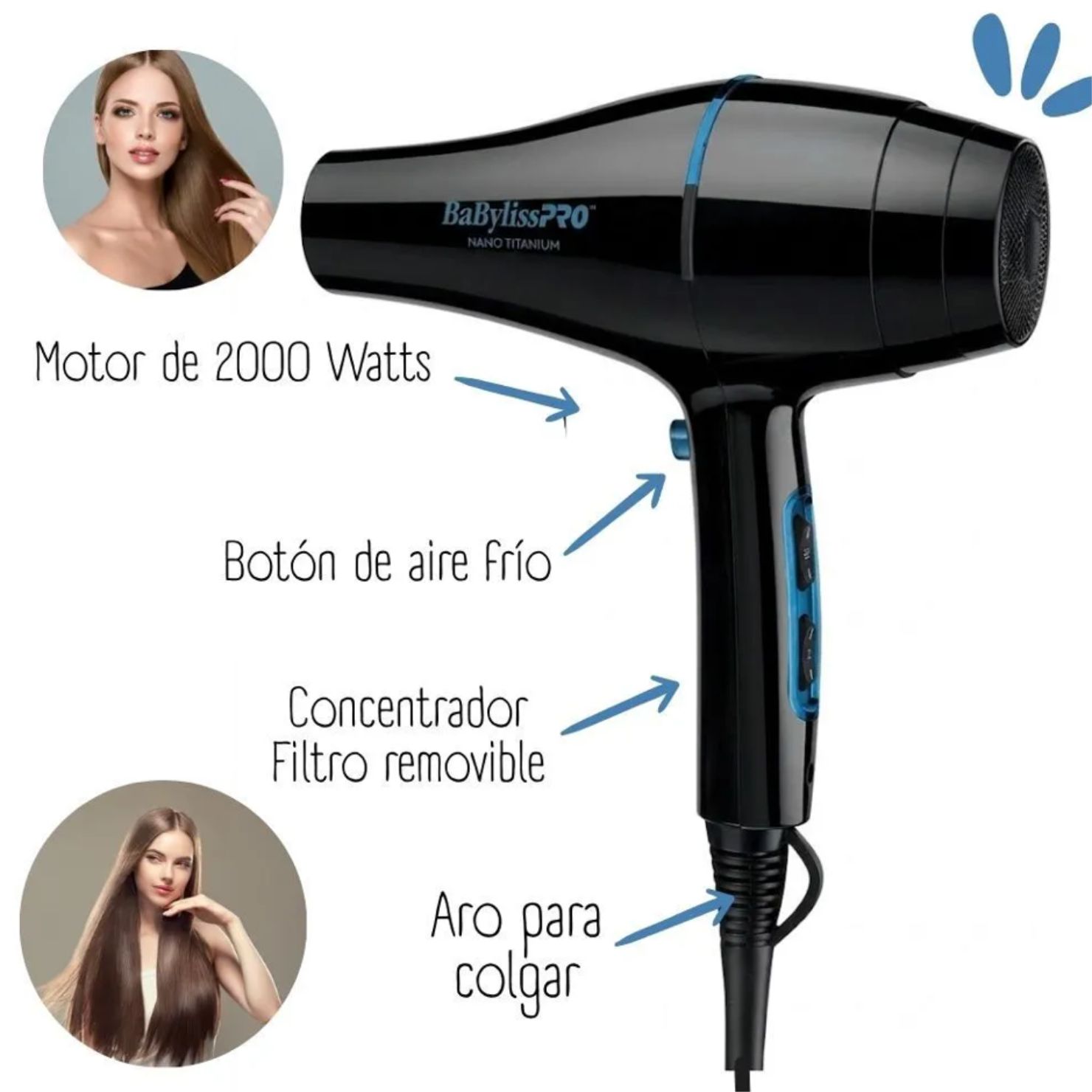 COMBO BABYLISSPRO BLUE BLACK CON PLANCHA Y SECADOR NANO BLUE - 2