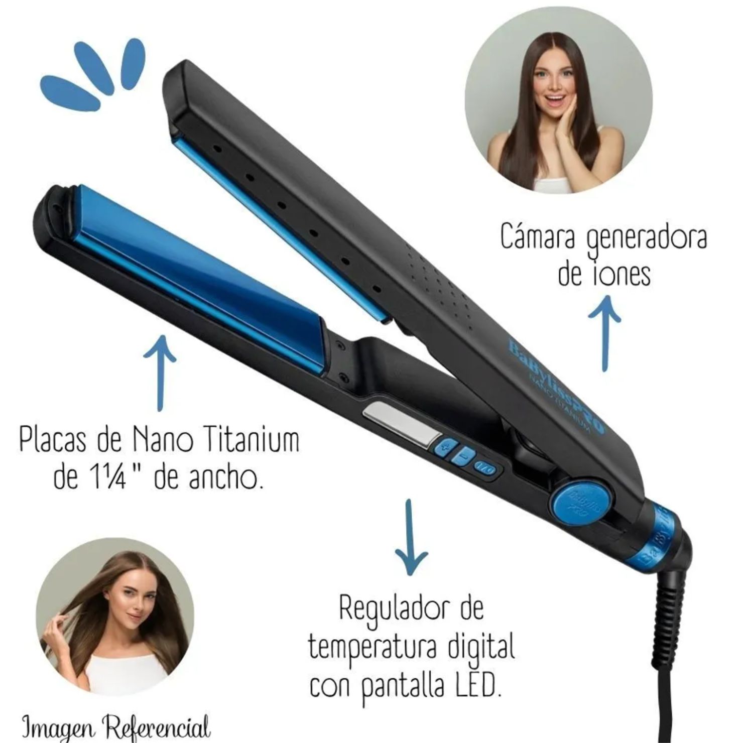 COMBO BABYLISSPRO BLUE BLACK CON PLANCHA Y SECADOR NANO BLUE - 3