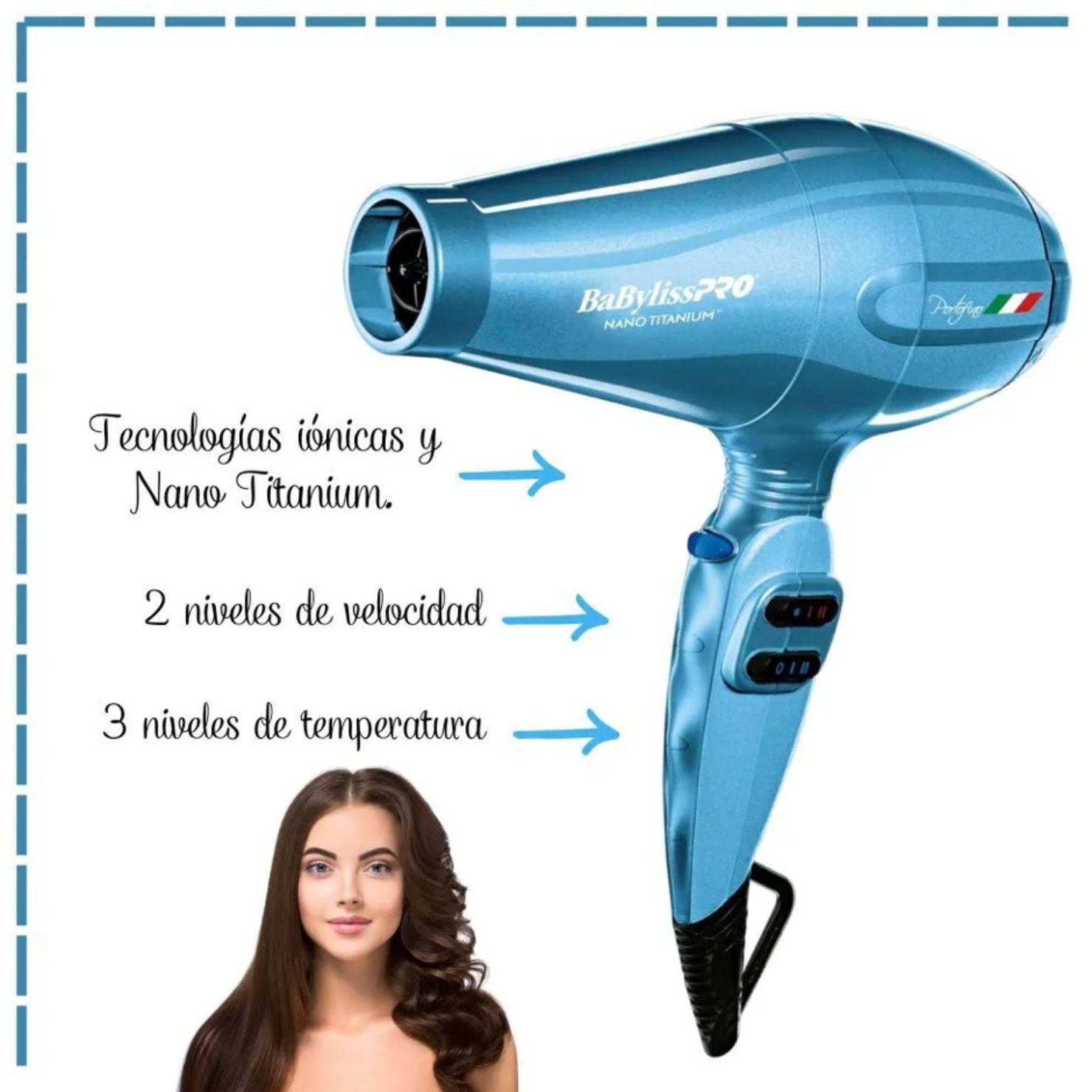 SECADORA PROFESIONAL BABYLISSPRO NANO TITANIUM PORTOFINO AZUL - 2