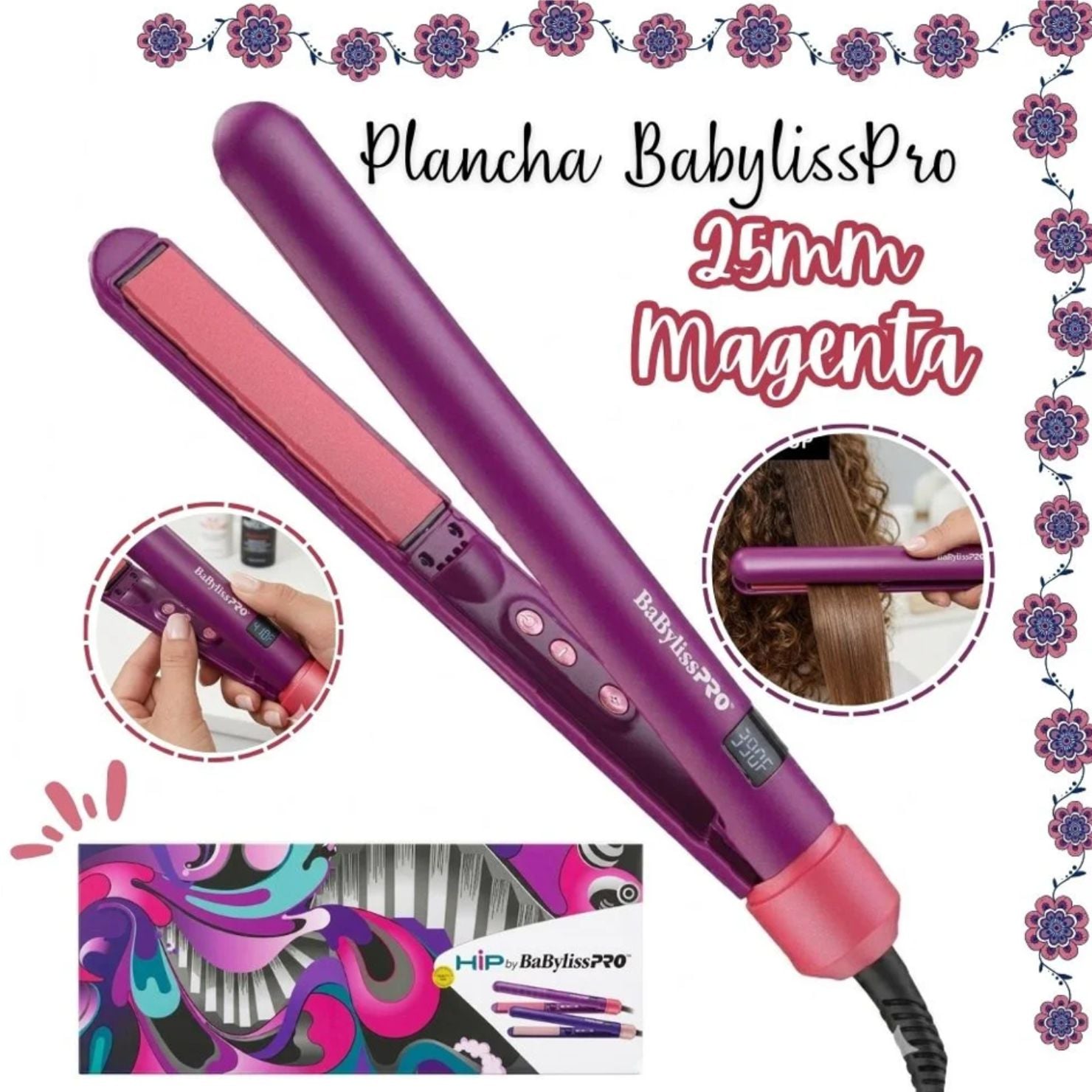 PLANCHA ALISADORA BABYLISSPRO HIP IONICA MAGENTA PROFESIONAL - 1
