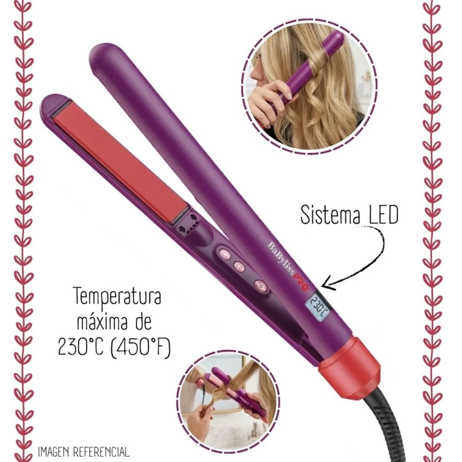 PLANCHA ALISADORA BABYLISSPRO HIP IONICA MAGENTA PROFESIONAL - 2