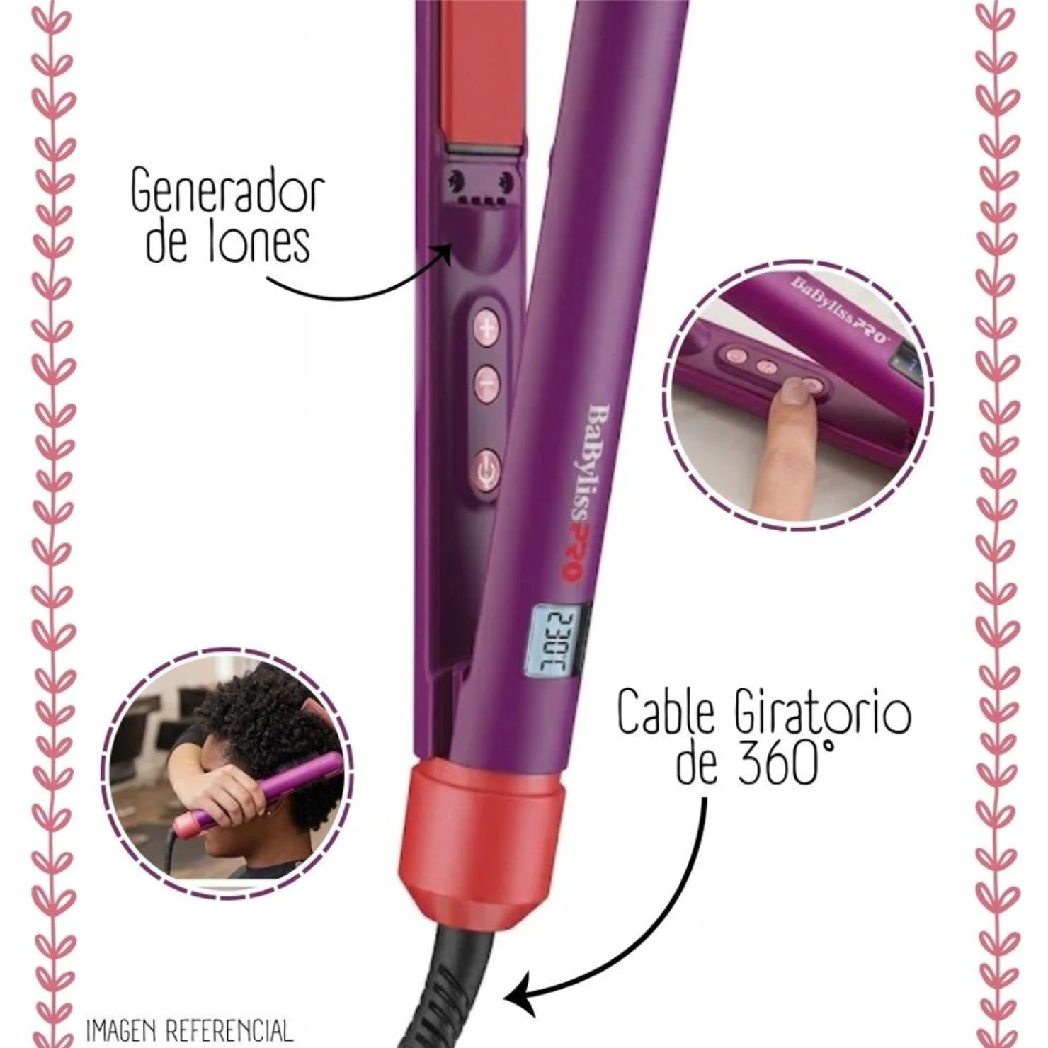 PLANCHA ALISADORA BABYLISSPRO HIP IONICA MAGENTA PROFESIONAL - 4