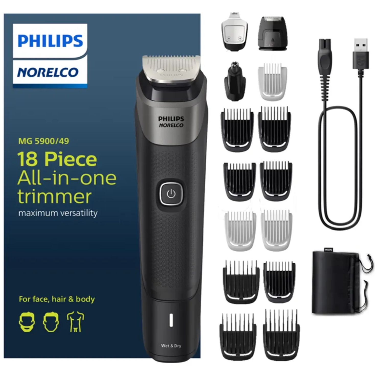 RECORTADORA PHILIPS NORELCO MG5900 49 MULTIGROOMER SERIES 5000 INALÁMBRICA - 1