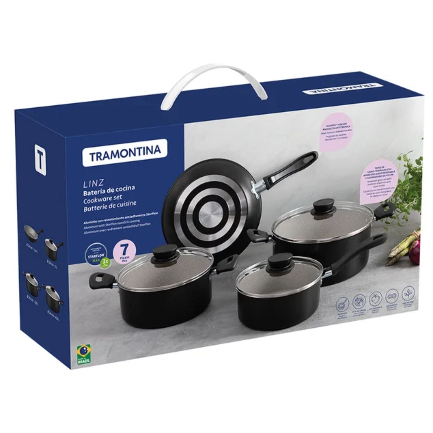 BATERÍA DE COCINA TRAMONTINA LINZ 7 PIEZAS NEGRO - 2