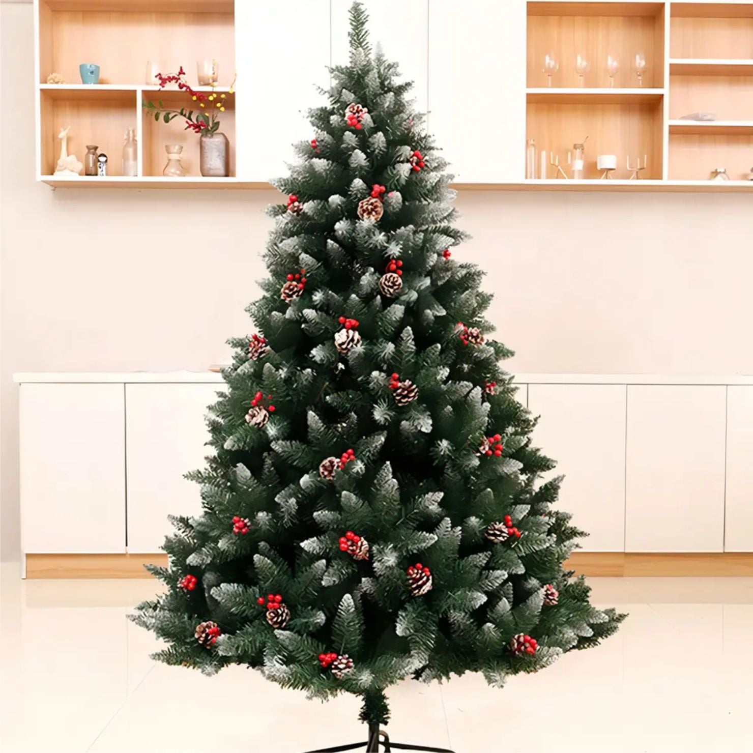 ÁRBOL DE NAVIDAD VERDE SEMINEVADO CON PIÑAS DE CEREZO DE 210 CM CX3210 - 2