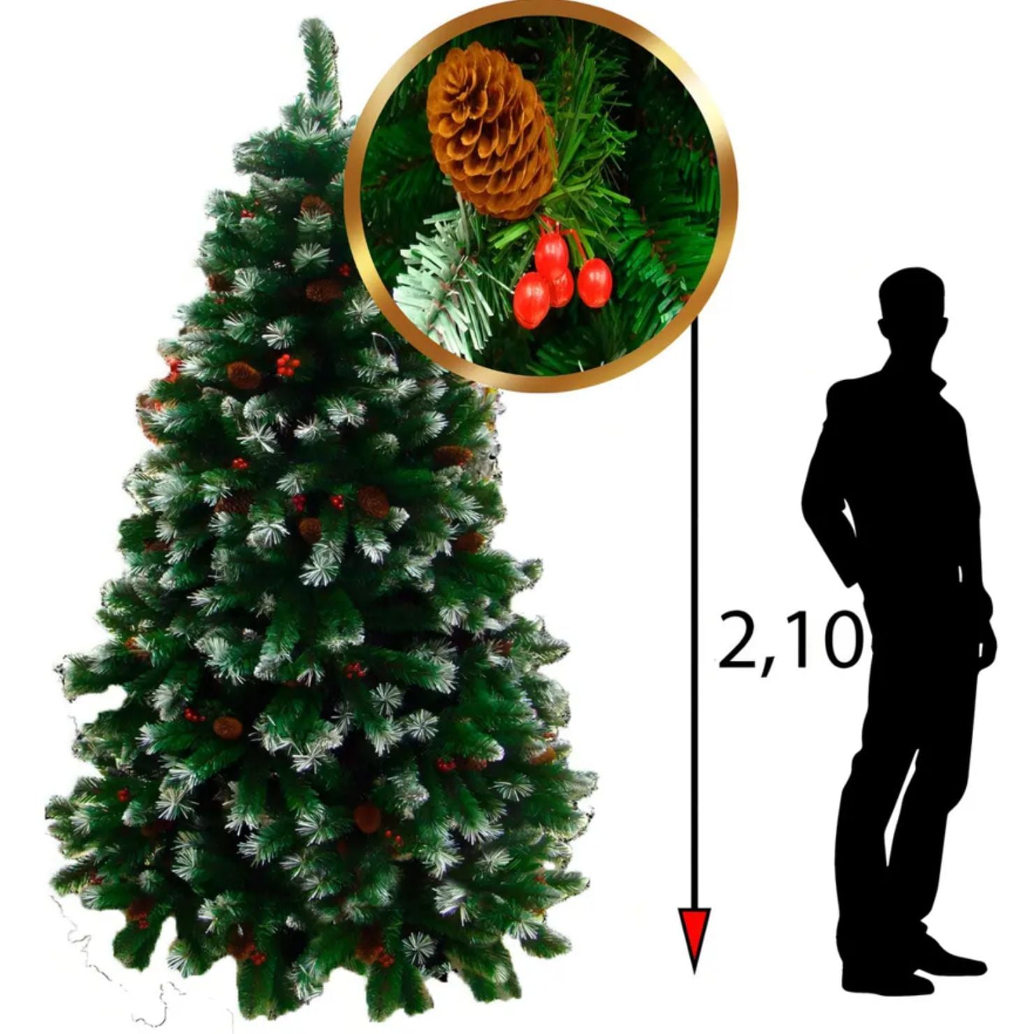 ÁRBOL DE NAVIDAD VERDE SEMINEVADO CON PIÑAS DE CEREZO DE 210 CM CX3210 - 5