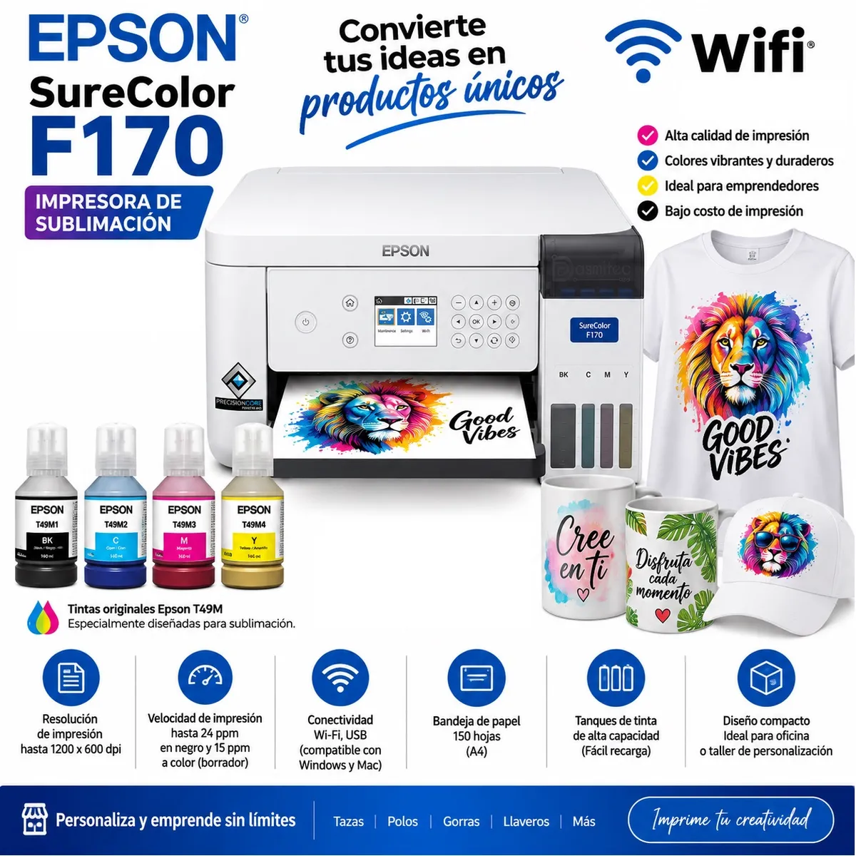 IMPRESORA DE SUBLIMACION EPSON SURECOLOR F170, INTERFAZ USB 2.0, INALAMBRICA (802.11B/G/N) - 1