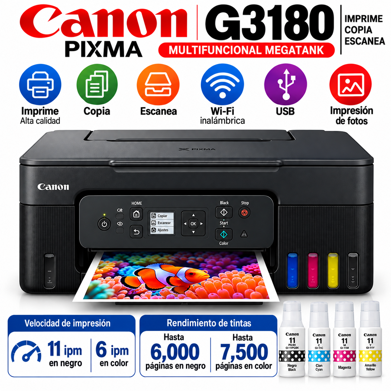 IMPRESORA CANON G3180 MULTIFUNCIONAL PIXMA DÚPLEX WIFI - 1