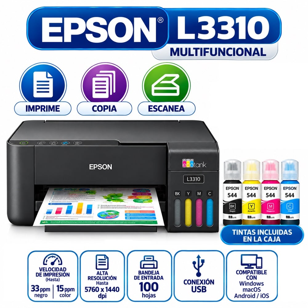 IMPRESORA EPSON MULTIFUNCIONAL ECOTANK L3310 COLOR - 1