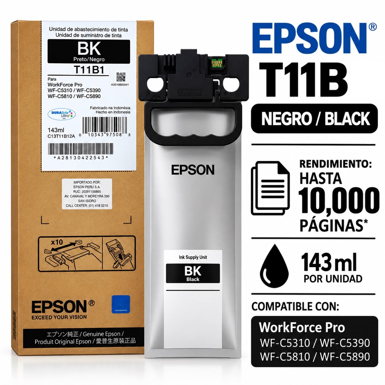 TINTA EPSON T11B T11B120-AL T11ABNEGRO P/ WF C5810/ C5310 /C5390 / C5890 - 1
