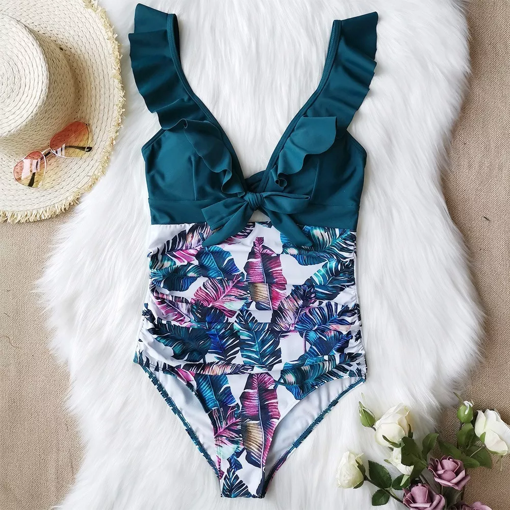 ENTERIZO DE BAÑO CUELLO V FLORAL - 1