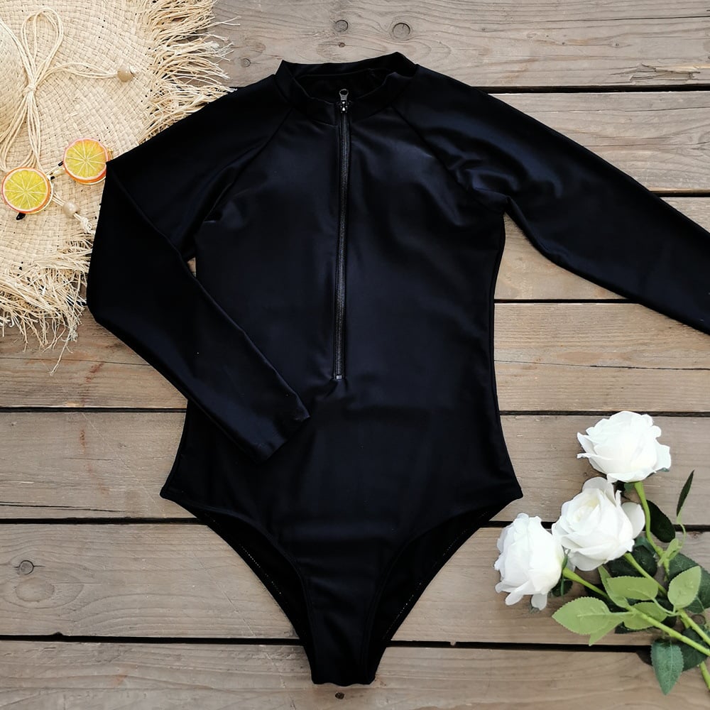 TRAJE BAÑO MUJER NEGRO MLA006 MANGA LARGA DEEP BLACK - 2