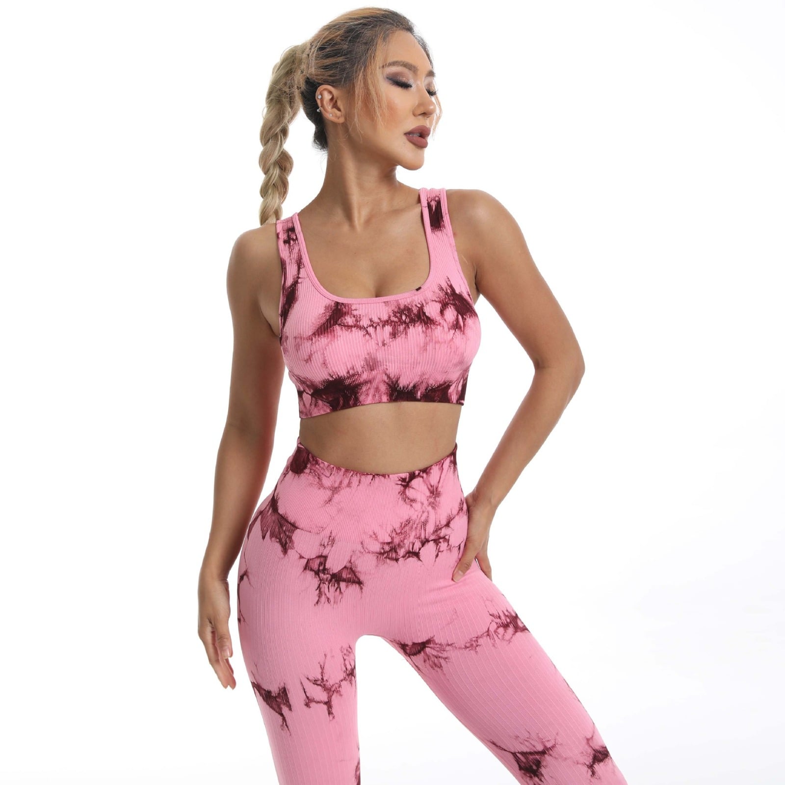 CONJUNTO DEPORTIVO PARA MUJER FITNESS TYE DIE ROSA LISA L - 2