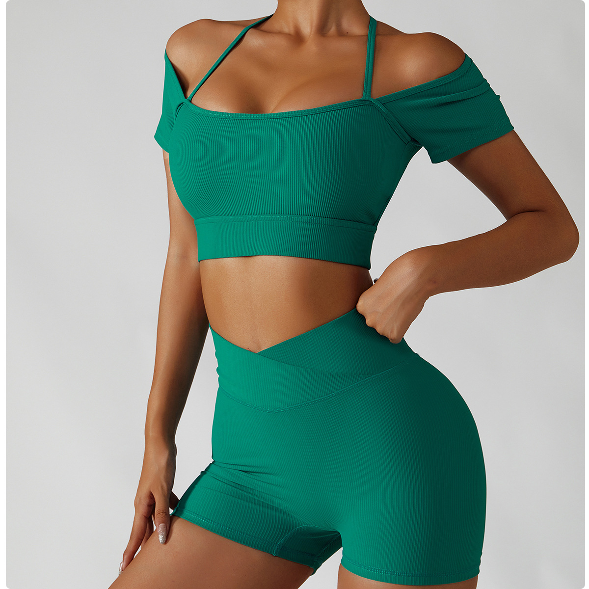 CONJUNTO DEPORTIVO MANGA CORTA CON SHORT SIN COSTURA - 2