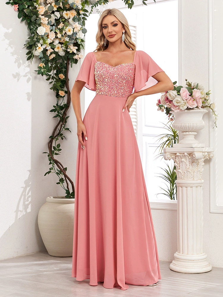 VESTIDO DE FIESTA PARA MATRIMONIO ELEGANTE CON BRILLOS - 1