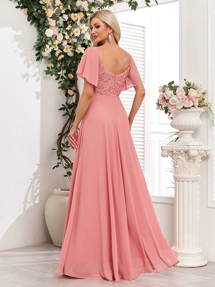 VESTIDO DE FIESTA PARA MATRIMONIO ELEGANTE CON BRILLOS - 4