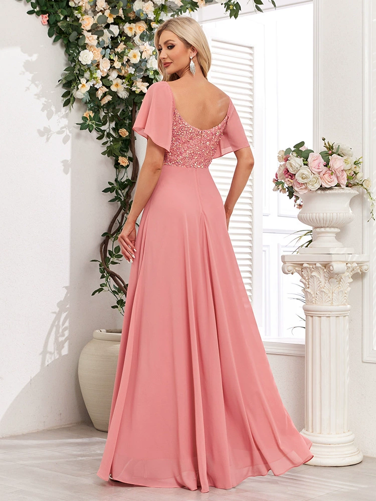VESTIDO DE FIESTA PARA MATRIMONIO ELEGANTE CON BRILLOS - 4