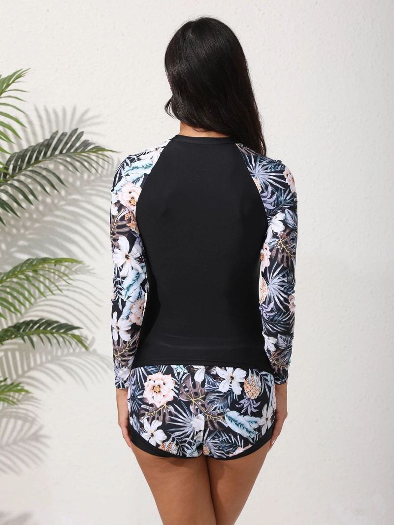 TRAJE DE BAÑO MANGA LARGA MUJER 2 PIEZAS SHORT CON LICRA - 4