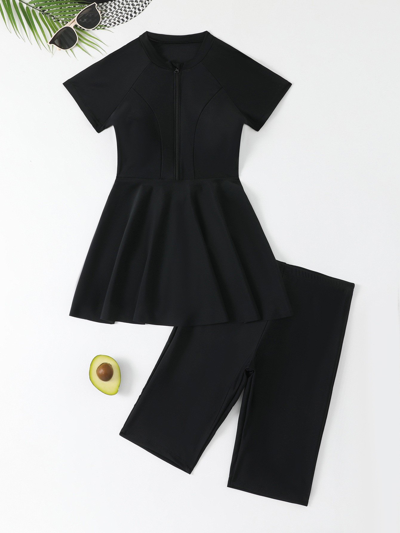 TRAJE BAÑO MANGA CORTA SHORT 3/4 BIKER CON FALDA - 3