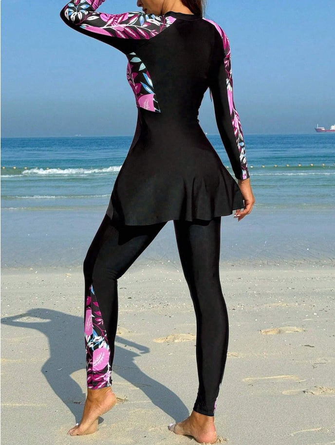 TRAJE DE BAÑO COMPLETO MANGA LARGA FALDA PARA MUJER - 2