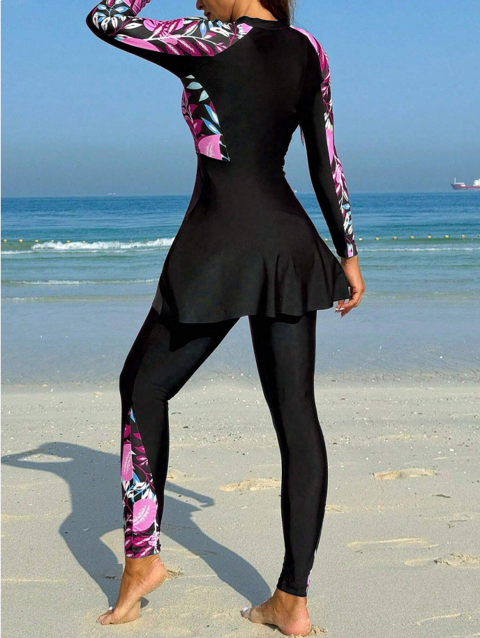 TRAJE DE BAÑO COMPLETO MANGA LARGA FALDA PARA MUJER - 2