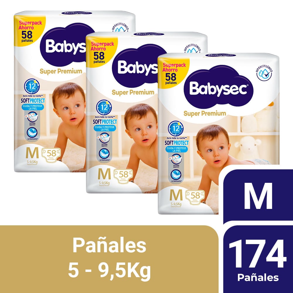 PACK 03 PAÑAL BABYSEC SUPER PREMIUM TALLA M 58 UN - 1