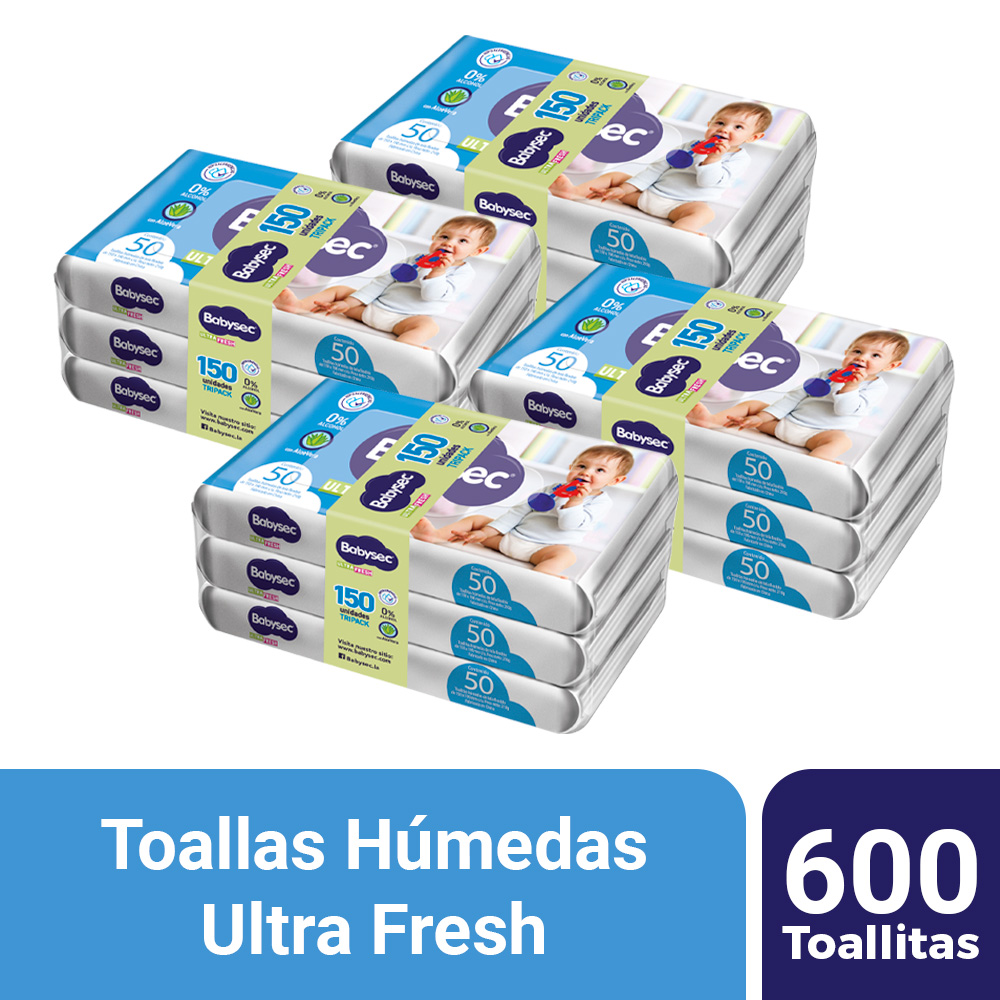 PACK 04 TOALLAS HÚMEDAS BABYSEC ULTRA TRIPACK 150 UN - 1