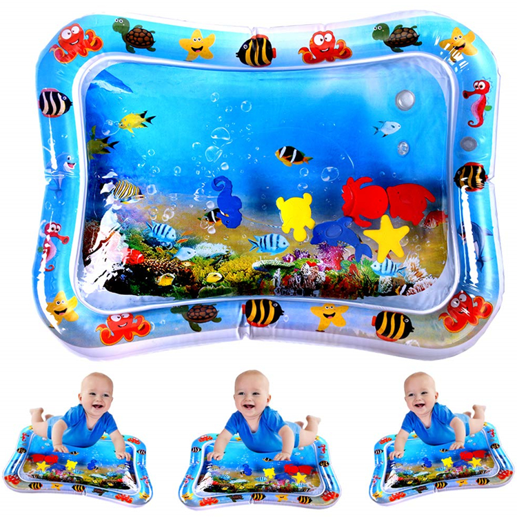 Alfombra De Agua Inflable Para Bebés – Tapete Sensorial De PVC A Prueba De Fugas Con Animales Marinos, Ideal Para Tummy Time De 27x20x3"