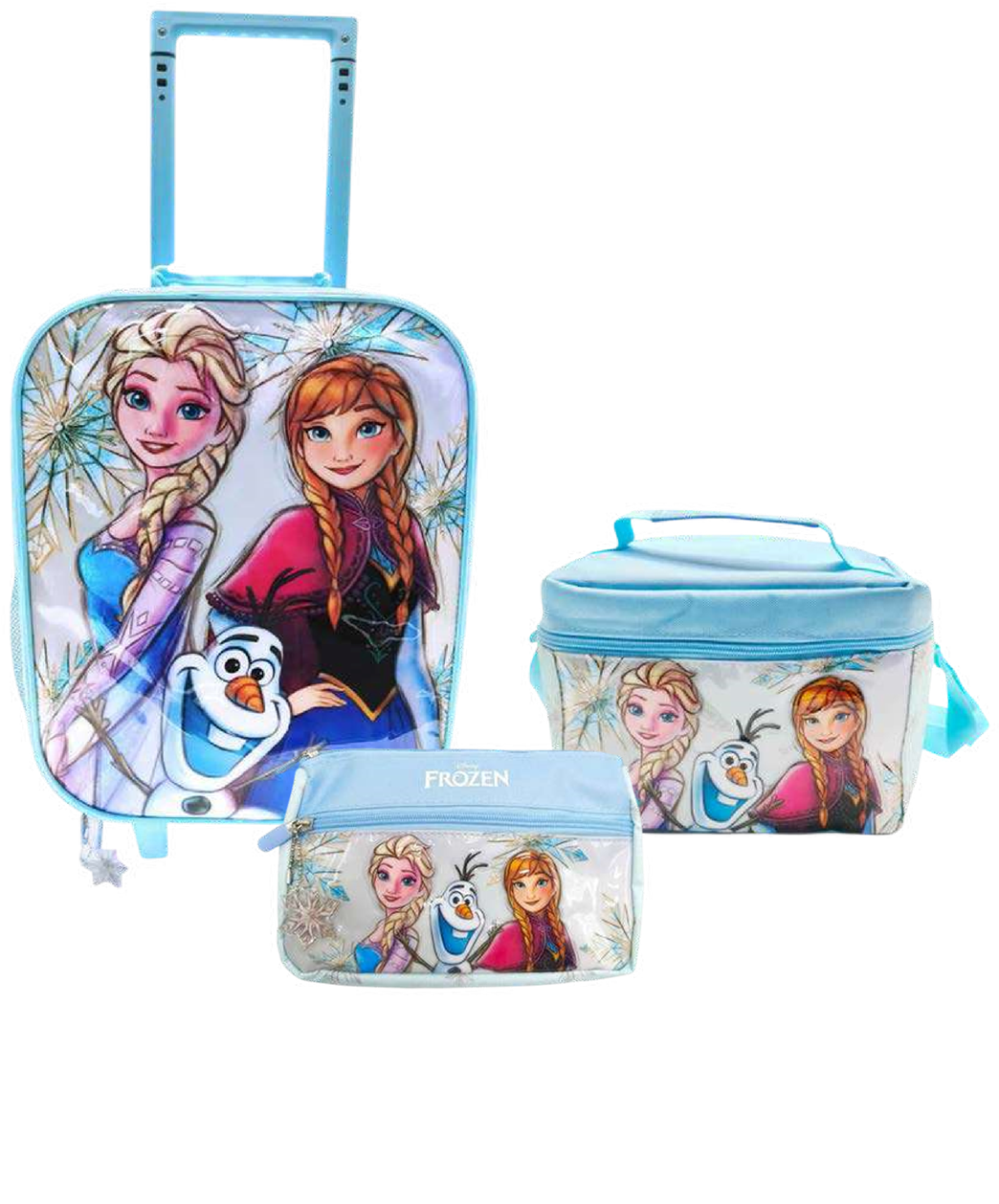 MALETA ESCOLAR DE FROZEN CON CARTUCHERA Y LONCHERA OFICIO - 1