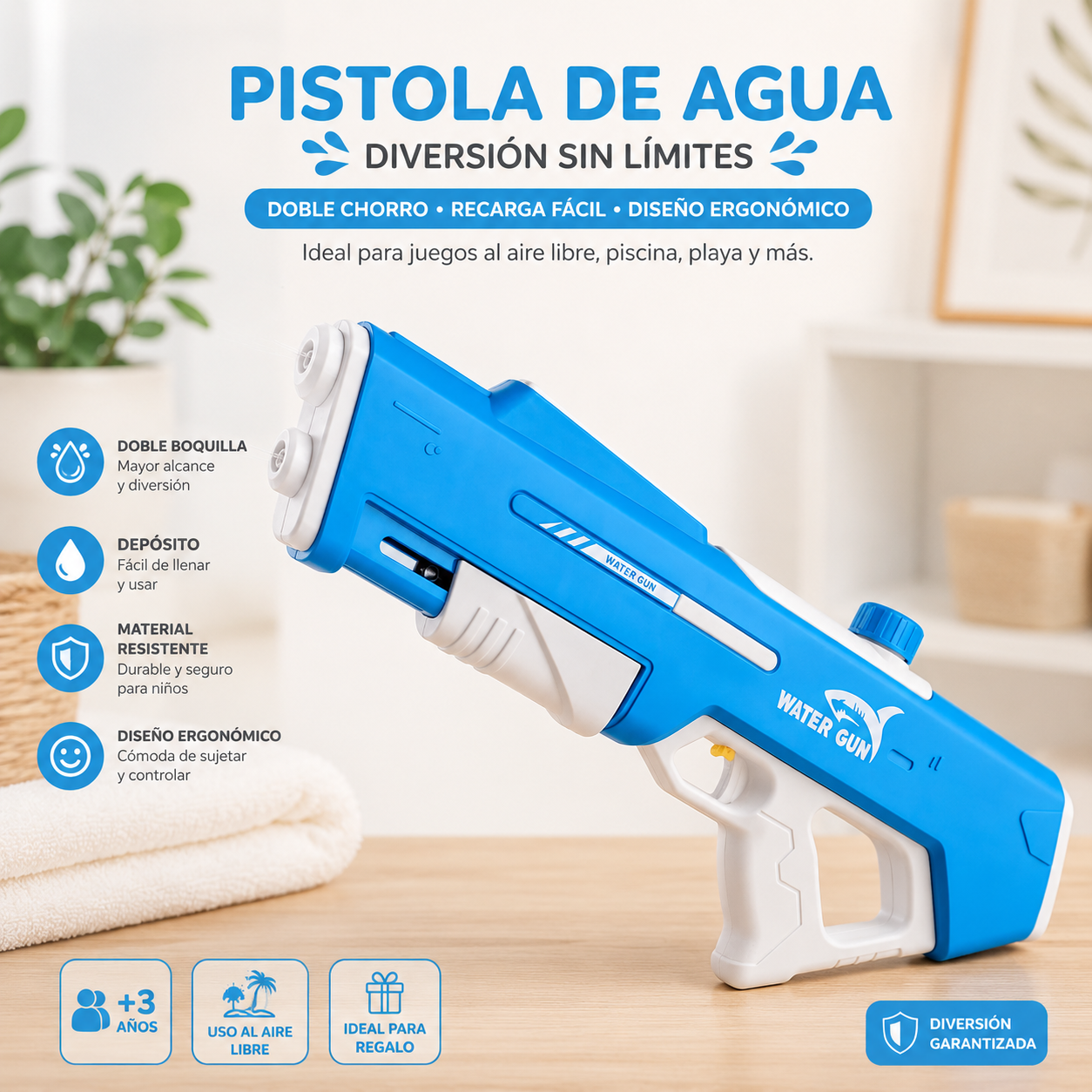 PISTOLA LANZA AGUA CELESTE - 1