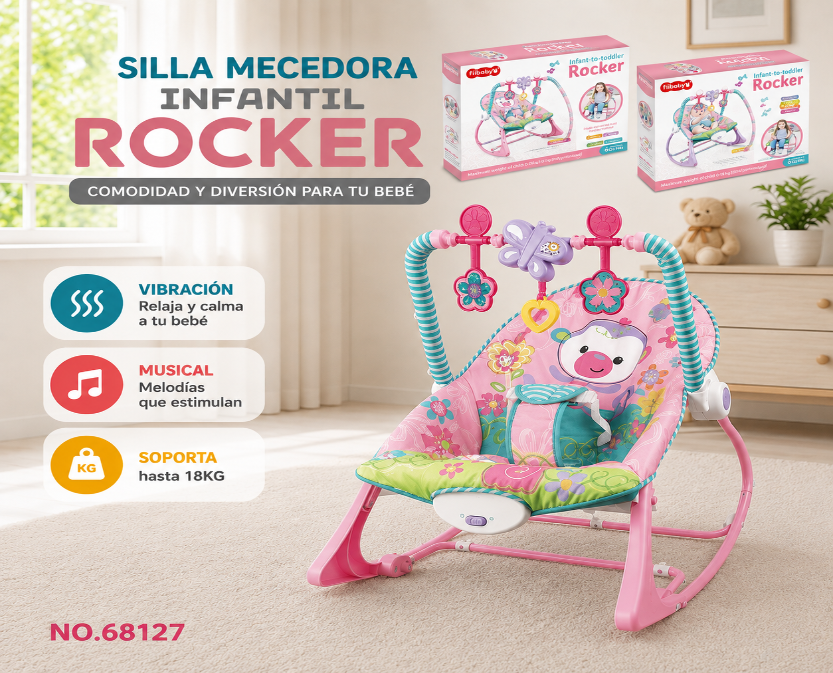 SILLA MECEDORA MUSICAL Y VIBRADOR MONKEY ROSADO - 1