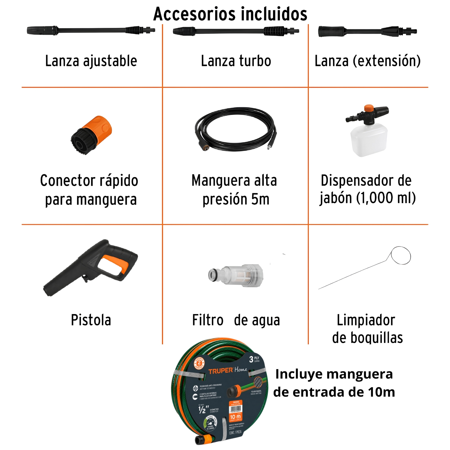 HIDROLAVADORA TRUPER PORTATIL 1500 PSI + MANGUERA 10M - 6