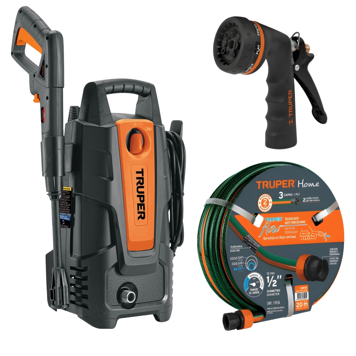 COMBO TRUPER HIDROLAVADORA 1500 PSI + MANGUERA 20 M + PISTOLA RIEGO - 1
