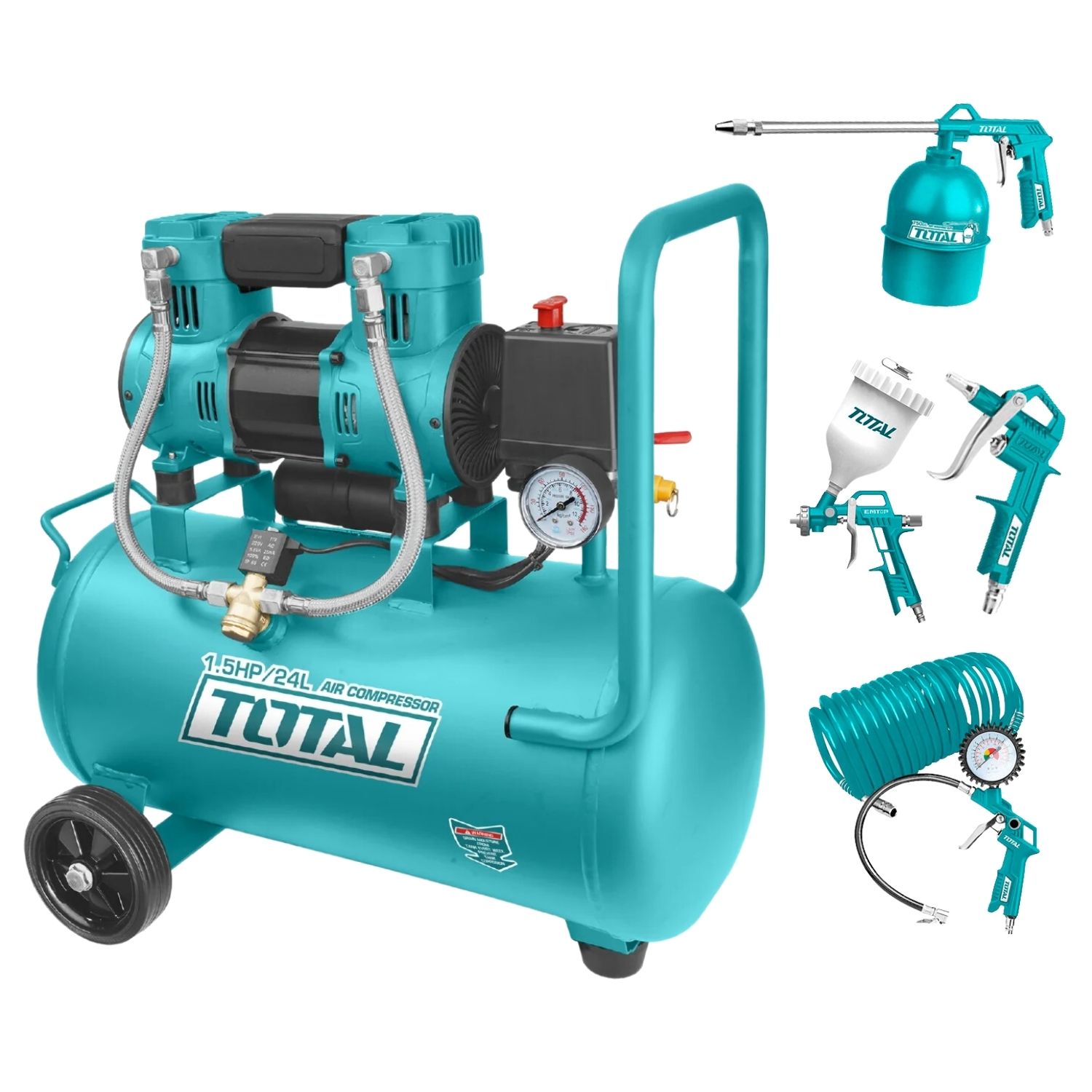 SET COMPRESORA TOTAL TCS1110242-5-TATK053-1 SILENCIOSA 24 LITROS + COMPRESOR 5 PIEZAS - 1